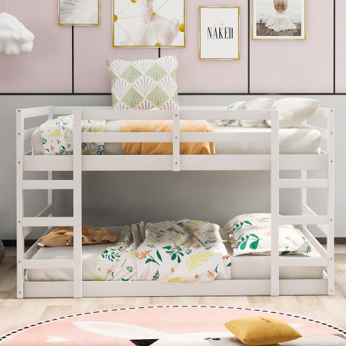 Full Over Full Bunk Bed With Ladder, White - Enfance-Heureuse