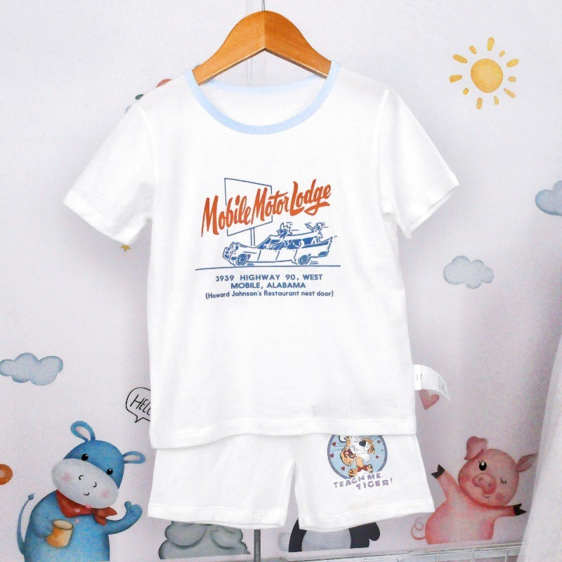 Boys And Girls Cotton Mesh Fabric Cartoon Pattern Breathable All-match Short Sleeve T-shirt - Enfance-Heureuse