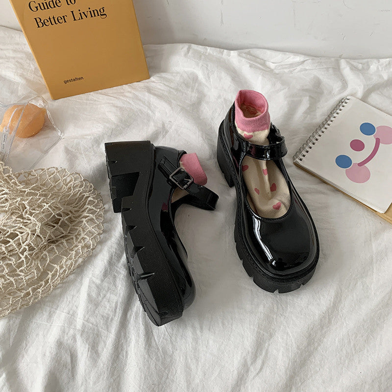 Spring Retro Chunky Heel Platform Leather Shoes - Enfance-Heureuse