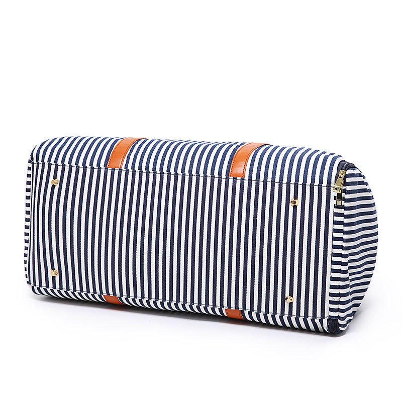 New Fashion Stripe Contrast Color and Leather Canvas Big Bag - Enfance-Heureuse