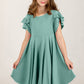 Round Neck Petal Sleeve Dress - Enfance-Heureuse