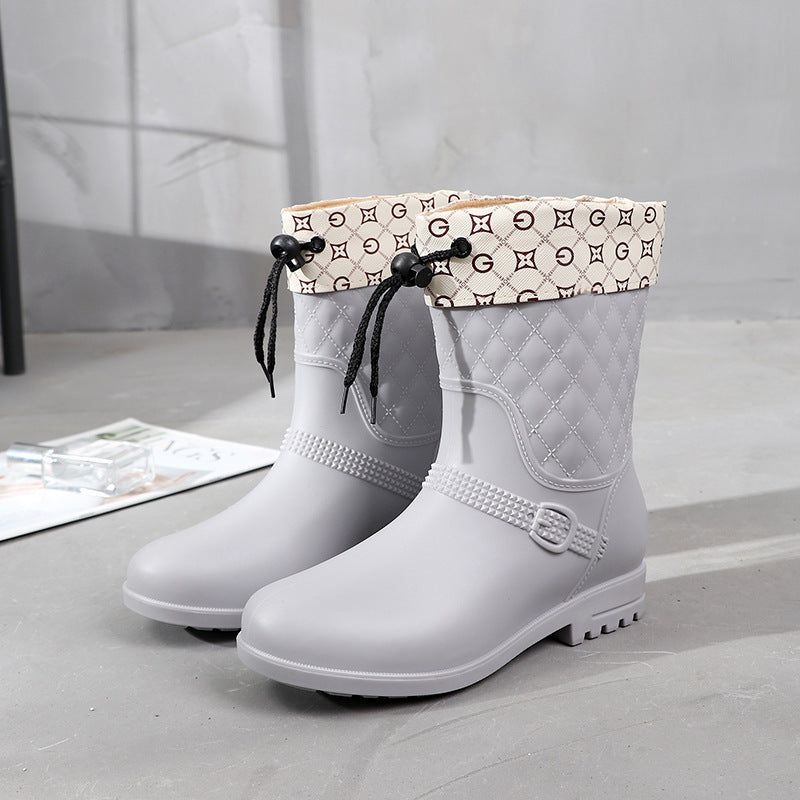 Rain Boots Women's Fashion Style Outer Wear Mid-tube Water Shoes - Enfance-Heureuse