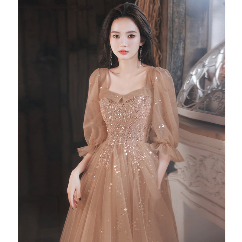 Evening Dress Host Banquet Maid Of Honor Long Sleeves - Enfance-Heureuse