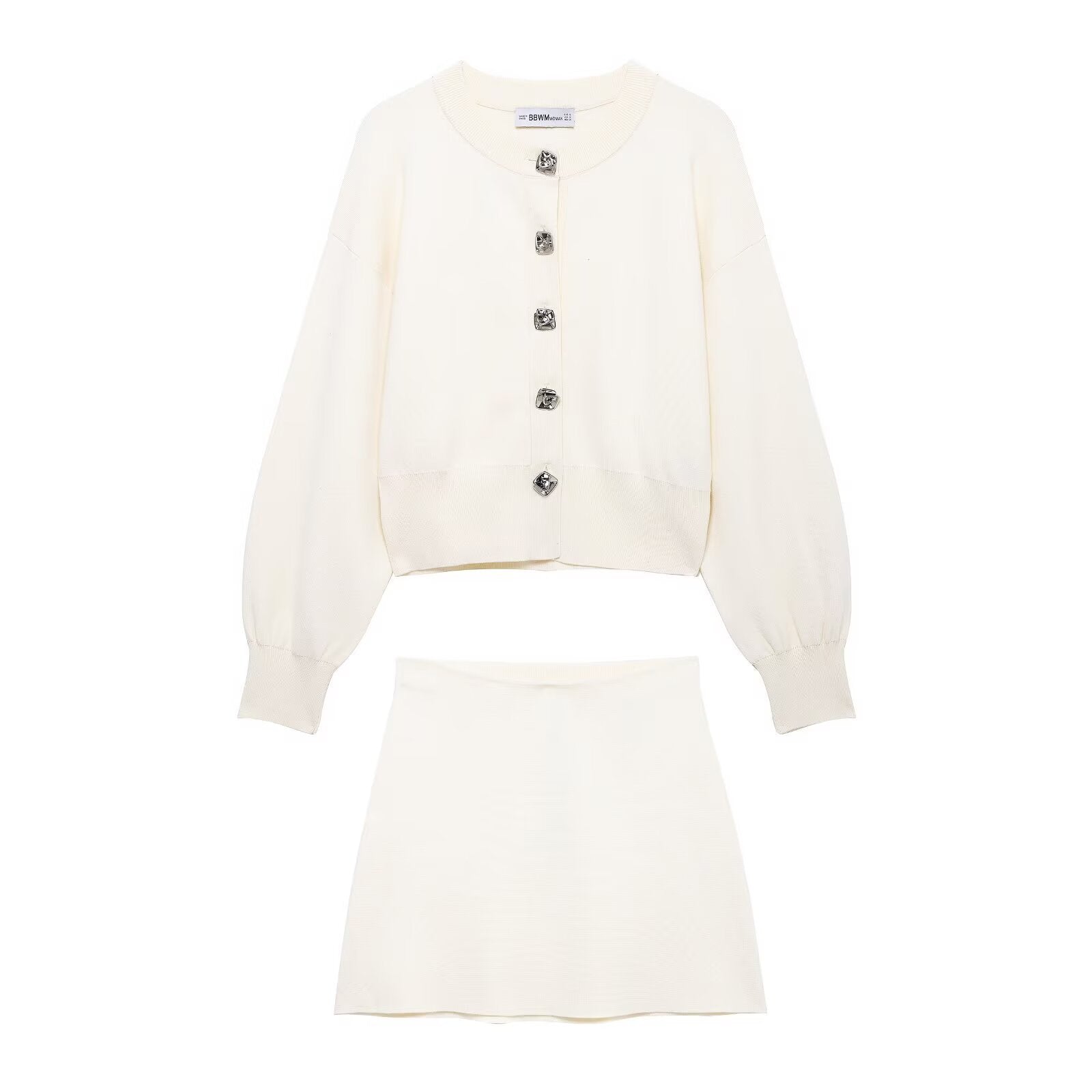 Flower Button Decoration Knitted Coat Short Mini Skirt Suit - Enfance-Heureuse