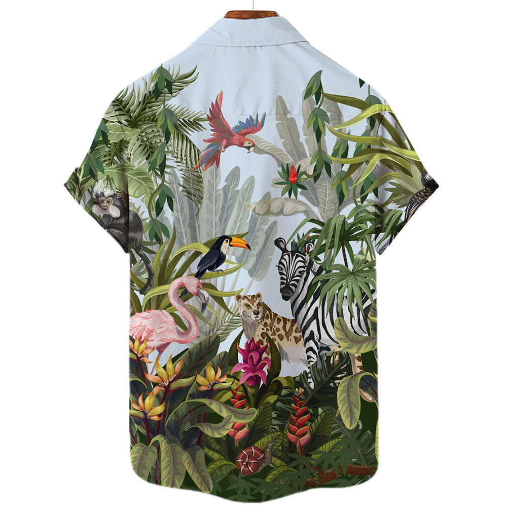 Men's 3D Digital Printing Tropical Forest Animal Hawaiian Shirt - Enfance-Heureuse