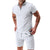 2Pcs Casual Waffle Suit Summer Zipper Lapel Short-sleeved Top And Drawstring Pockets Shorts Versatile Solid Color T-shirt Set For Mens Clothing - Enfance-Heureuse