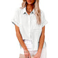 Summer Lapel Short Sleeve Shirt With Pockets Fashion Casual Solid Color Button Tops Women's Clothing - Enfance-Heureuse