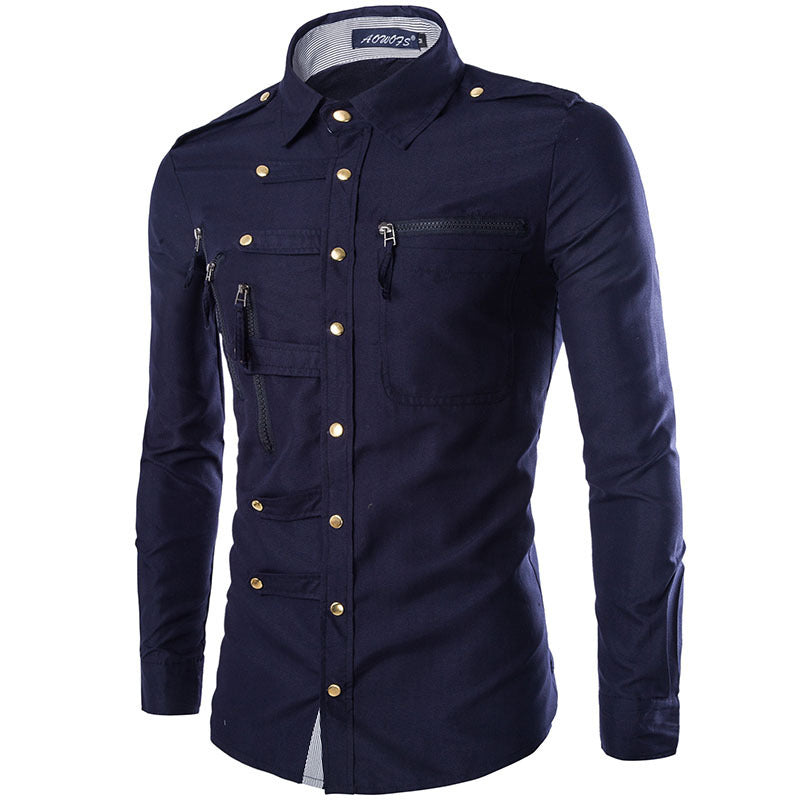 Chemise de marque pour homme, design tendance, coupe cintrée, en coton, élégante, à manches longues