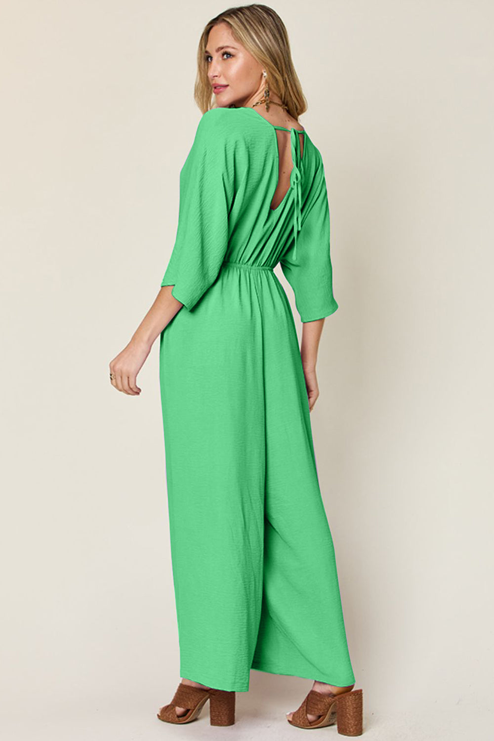 Double Take Full Size Surplice Wide Leg Jumpsuit with Pockets - Enfance-Heureuse