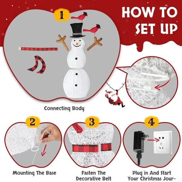 Lighted Snowman Christmas Yard Decorations, Pre-lit Snowman And Birds With 170 LED White Lights And Stakes For Xmas Outdoor Holiday Indoor Decor Lighted Holiday Displays - Enfance-Heureuse