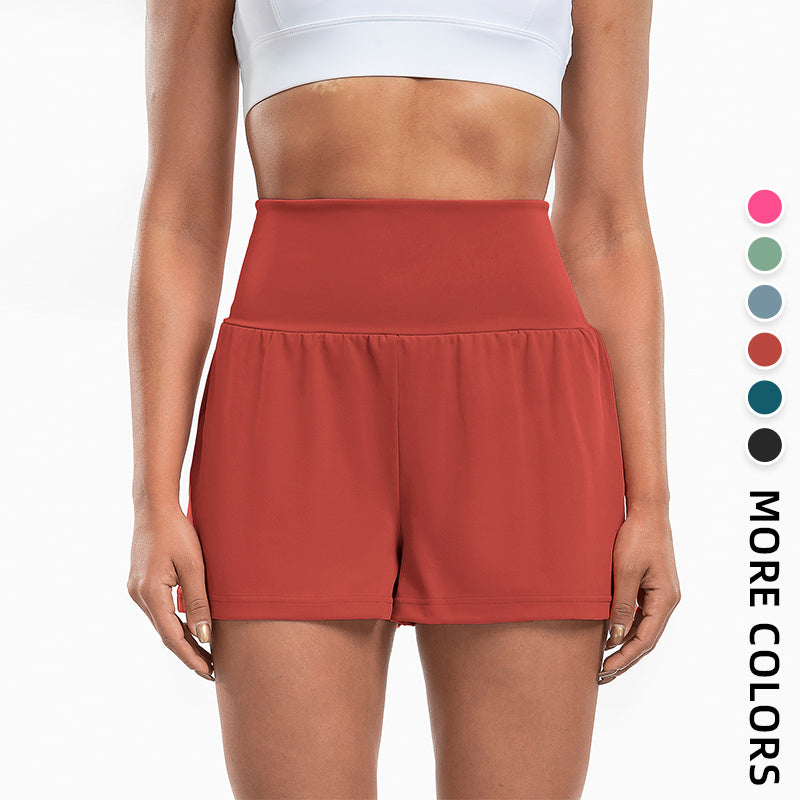 Sports Yoga Shorts High Waist Fake Two-Piece Outdoor Fitness Pants Invisible Dungarees Breathable Quick-Drying Training Wear - Enfance-Heureuse