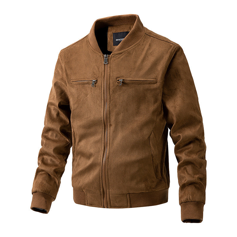 Suede Stand Collar Men's Jacket Double Zipper Pocket Clothing Mens - Enfance-Heureuse
