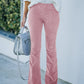 Women's Solid Color High Waist Slim Fit Micro Flared Pants - Enfance-Heureuse