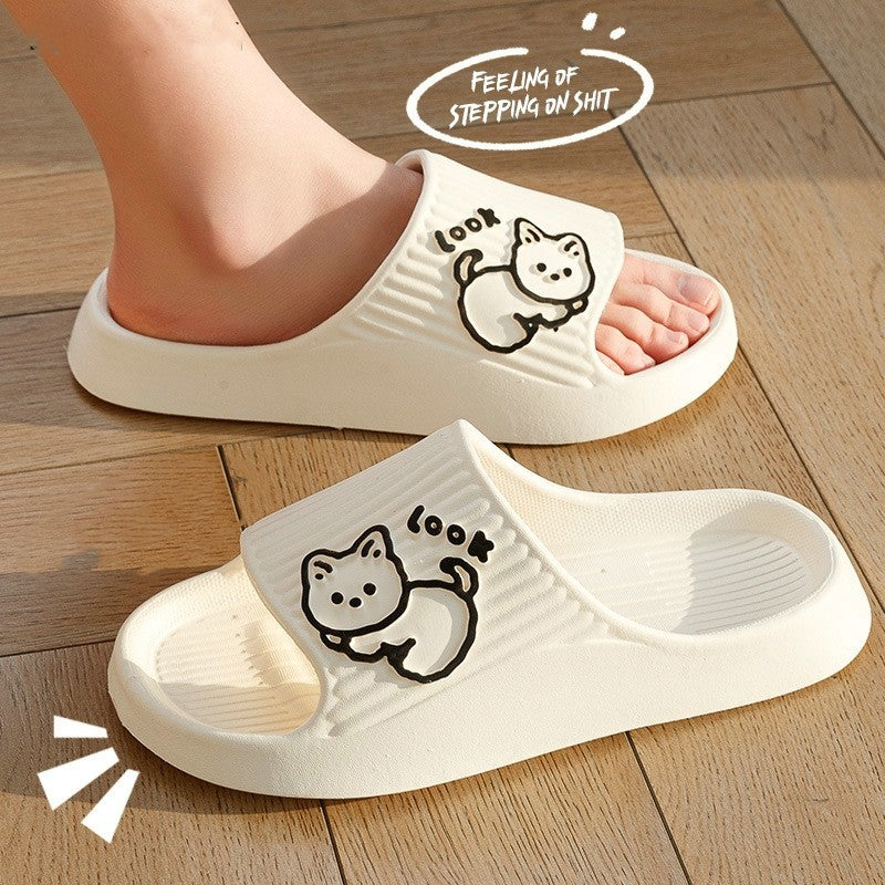 Cute Cat Slippers Summer Women Home Shoes Bath Thick Platform Non-Slip Slides Indoor Outdoor - Enfance-Heureuse