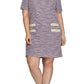 She + Sky Full Size Short Sleeve Pearl Studded Trim Knit Tweed Dress Plus Size - Enfance-Heureuse