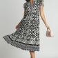 Umgee Full Size Two Tone Border Print Ruffle Cap Sleeve Midi Dress Plus Size - Enfance-Heureuse