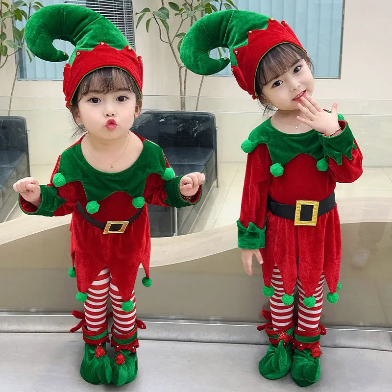 Christmas Children's Elf Dress Suit Costume - Enfance-Heureuse