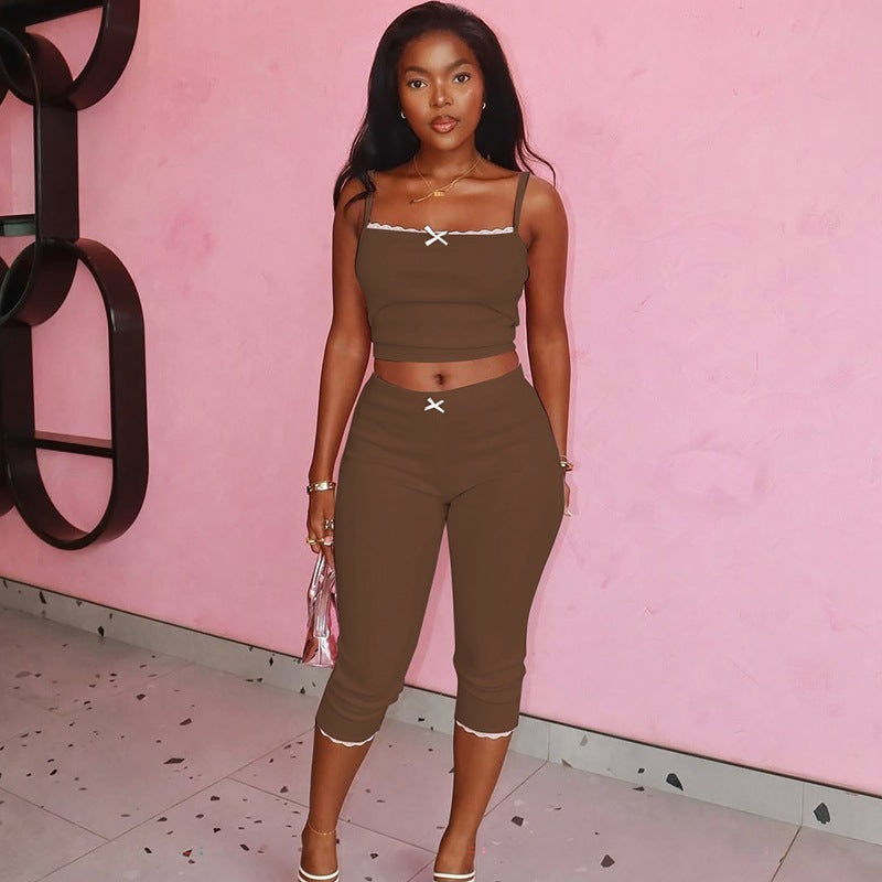 European And American Fashion Lace Lace Spaghetti-strap Top Slim Fit - Enfance-Heureuse