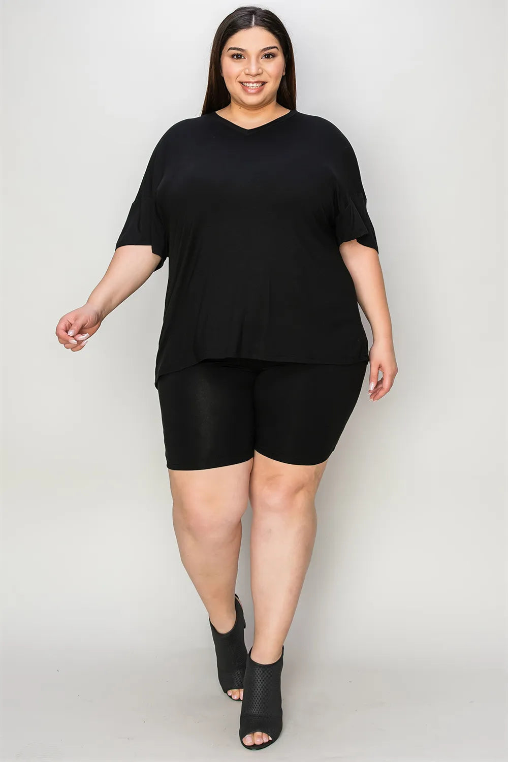 Basic Bae Bamboo Full Size V-Neck Drop Shoulder T-Shirt and Shorts Set - Enfance-Heureuse