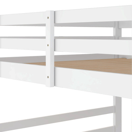 Full Over Full Bunk Bed With Ladder, White - Enfance-Heureuse