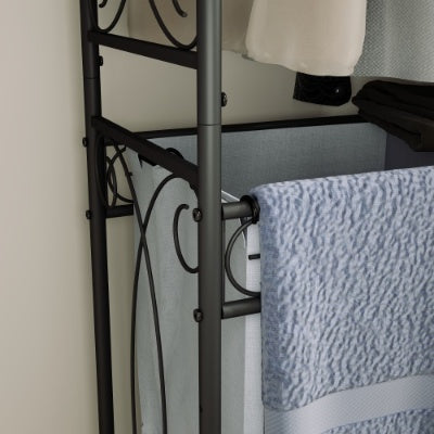 Multi Functional Laundry Hamper Organizer With Hanging Rail And Storage Shelf Rolling Laundry Cart With Wheels, Heavy Duty Metal Frame For Bathroom, Laundry Room, Or Bedroom Organization - Enfance-Heureuse