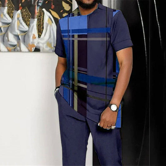 Men's Printed Color Block Pattern Sports Leisure Lining Suit - Enfance-Heureuse