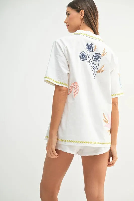 MABLE Embroidered Button Down Shirt and Shorts Set - Enfance-Heureuse