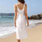 White Suspender Beach Dress Weaving Hollow Crocheted Bottom Slit