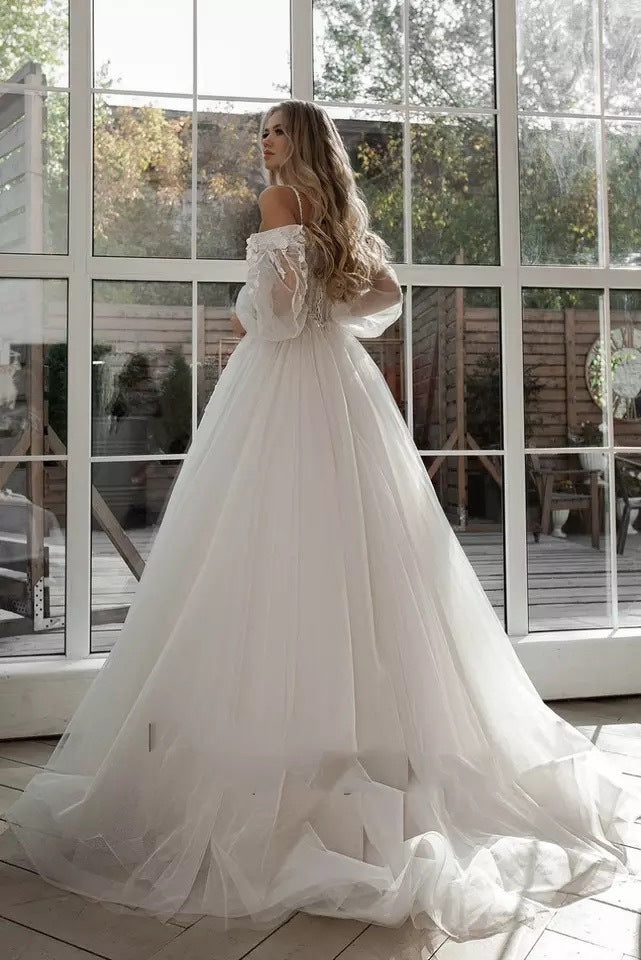 Boho Bride Gown Puff Sleeve Off Shoulder Wedding Dresses - Enfance-Heureuse