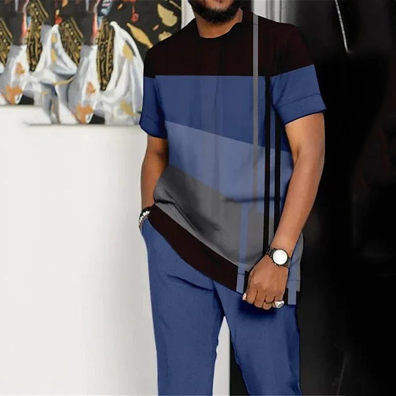 Men's Printed Color Block Pattern Sports Leisure Lining Suit - Enfance-Heureuse