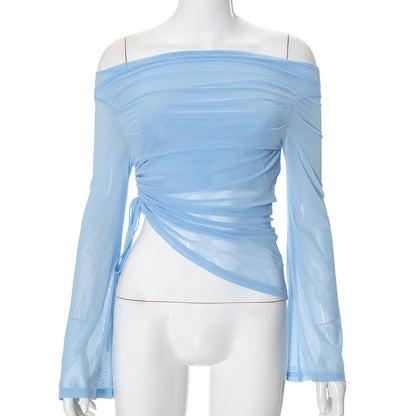 Women's Autumn Solid Color Long-sleeved Off-shoulder Top - Enfance-Heureuse