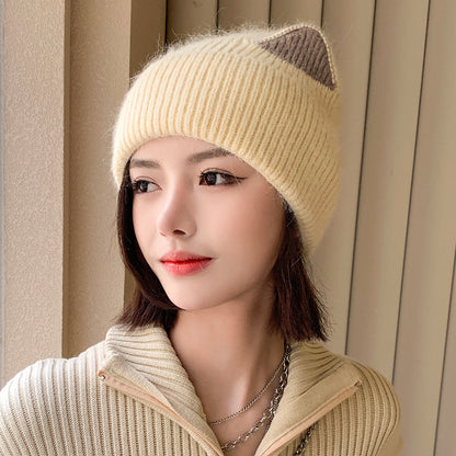 Cat Ears Woolen Knitted Hat Women's Spring And Autumn Winter Korean Style