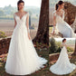 High U-neck Lace Long Sleeve A- Line Long Tail Simple Wedding Dress - Enfance-Heureuse