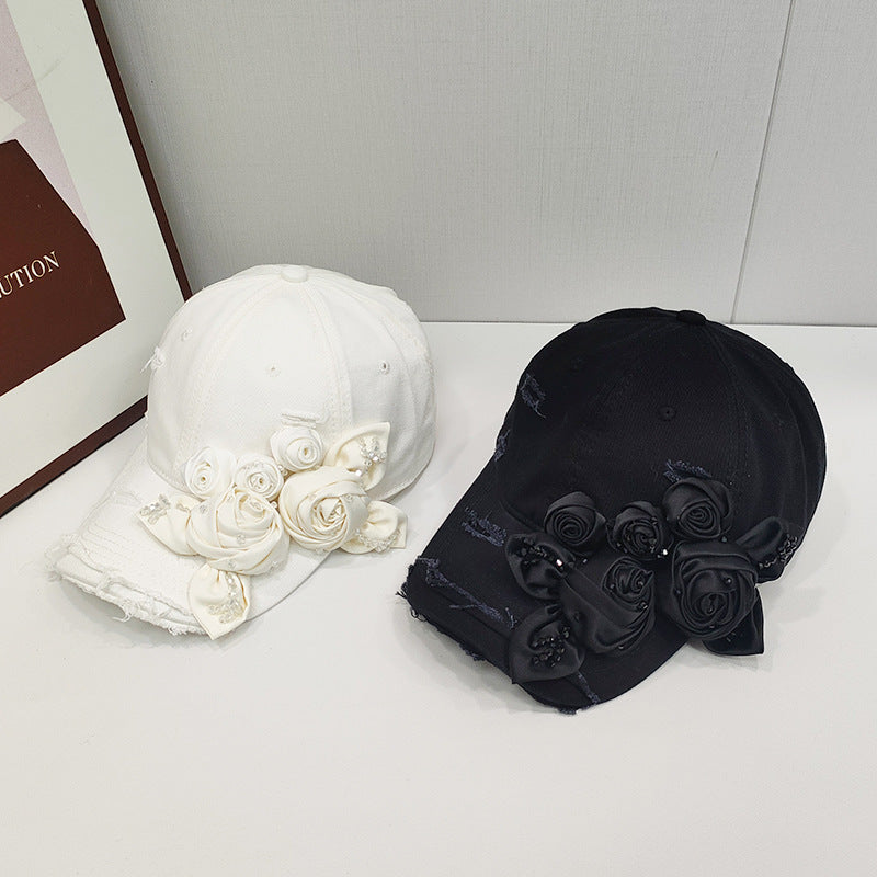 Female 3D Crystal Rose Light Luxury Fashion Duck Tongue Hat