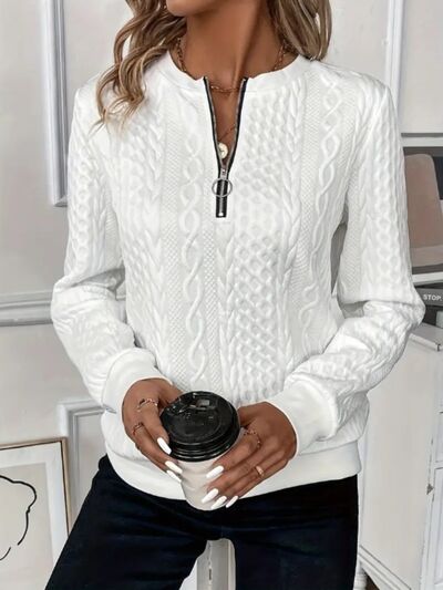 Texture Half Zip Long Sleeve Sweatshirt - Enfance-Heureuse