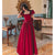 Winter Wine Red Engagement Daily French Princess On The Run Satin Dress - Enfance-Heureuse