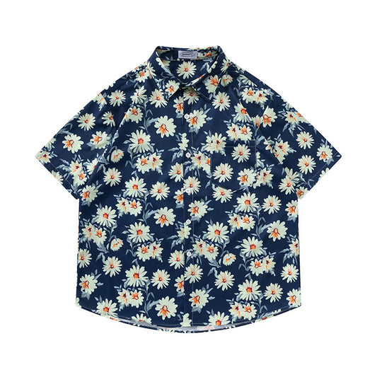 Retro Printed Shirt Short Sleeve Loose Design - Enfance-Heureuse