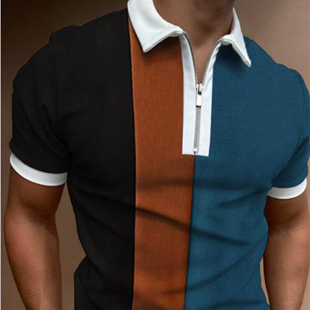 Men's Casual Short Sleeve Zip Print Polo Shirt - Enfance-Heureuse