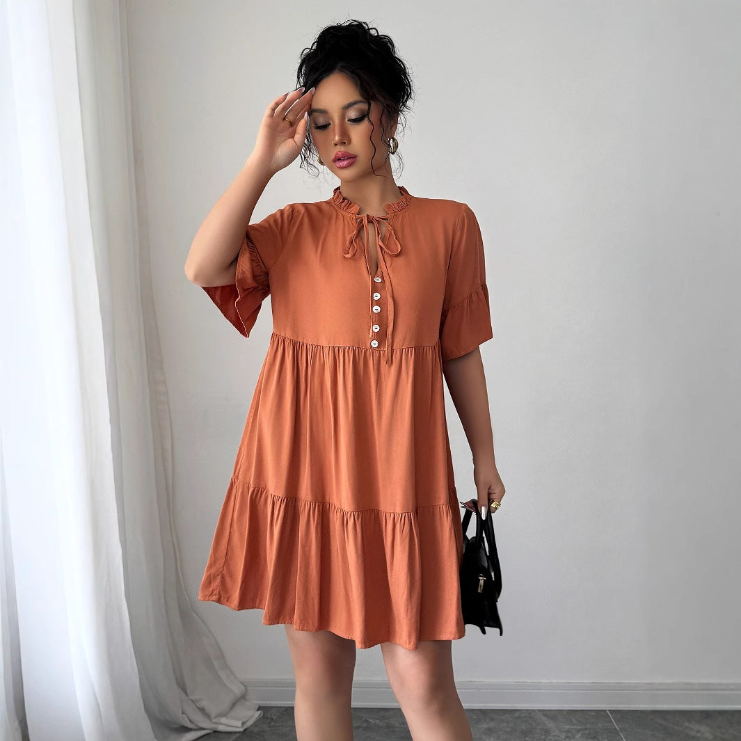 High-grade Simple Style Lace-up Solid Color Dress Women - Enfance-Heureuse
