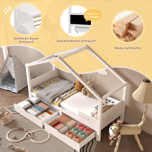Solid Wood Children's Bed With Double Drawers - Enfance-Heureuse