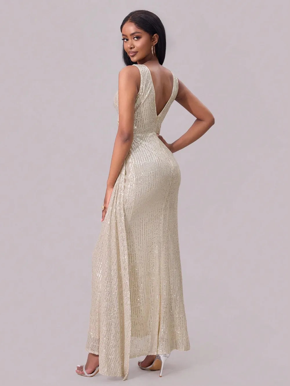Slit Sequin Surplice Sleeveless Maxi Dress - Enfance-Heureuse
