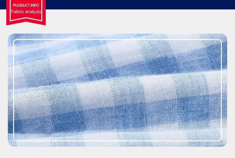 Children's Cotton Blue Short-sleeved Shirt Fashion Casual Short-sleeved Plaid Shirt - Enfance-Heureuse