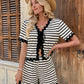 Tied Front Striped Top and Shorts Set - Enfance-Heureuse