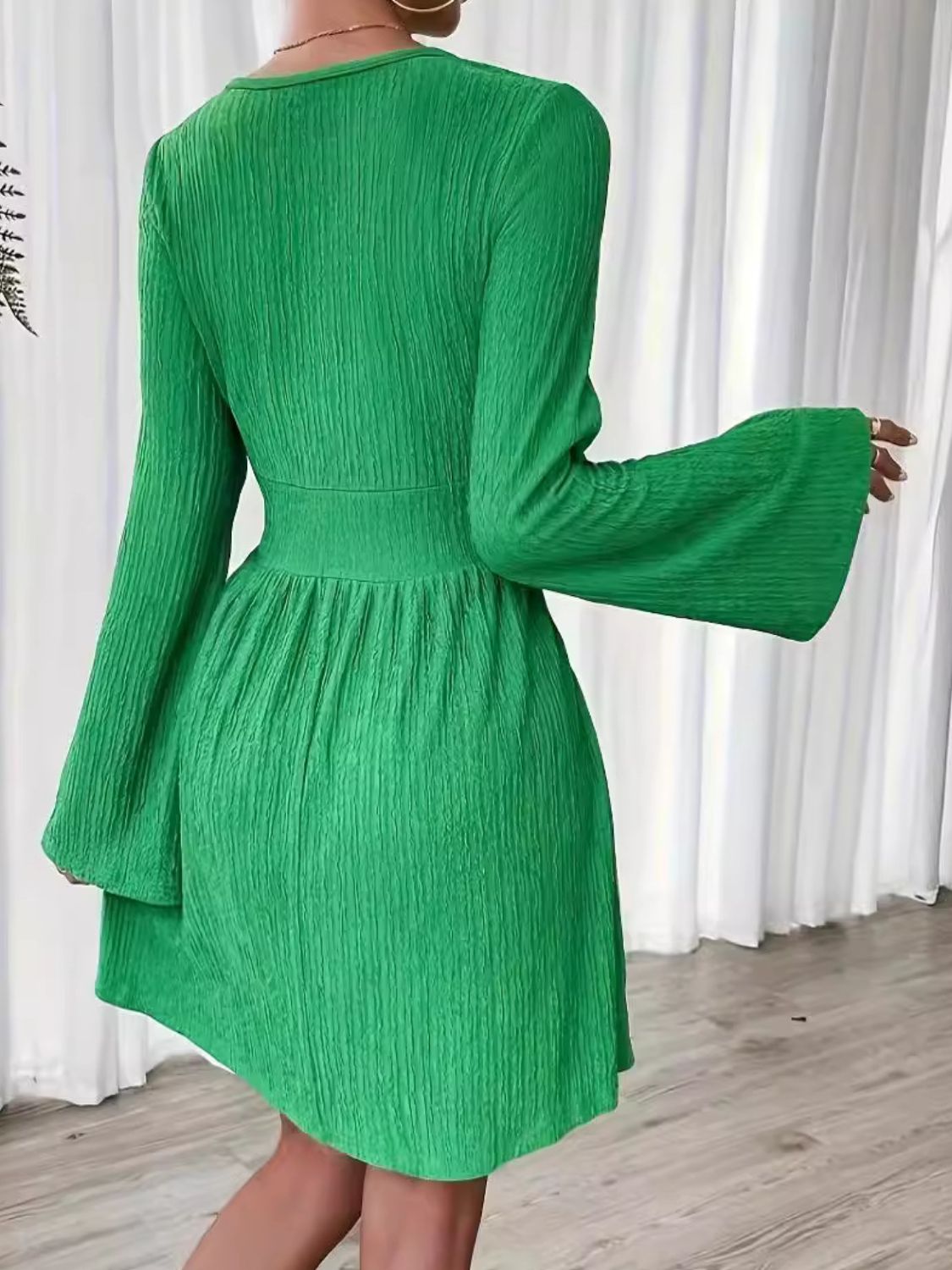 Round Neck Flare Sleeve Mini Dress - Enfance-Heureuse