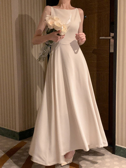 Off-shoulder Sleeveless Waist Slimming Dress - Enfance-Heureuse