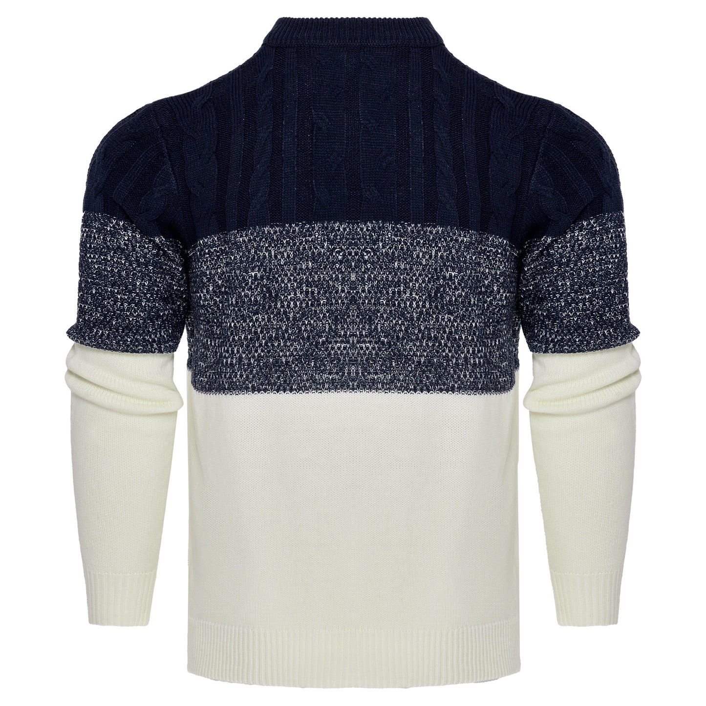 Men's Casual Color Block Long Sleeve Cable Knit Pullover Sweater - Enfance-Heureuse