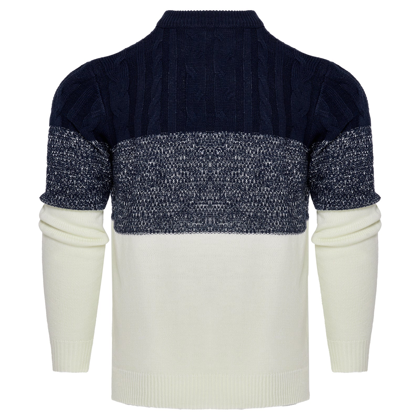 Men's Casual Color Block Long Sleeve Cable Knit Pullover Sweater - Enfance-Heureuse