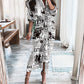 Long Sleeve V Neck Button Print Long Dress Women's - Enfance-Heureuse