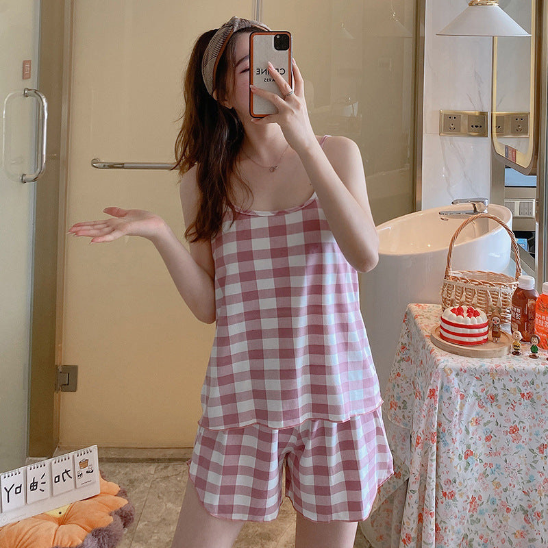 Women's Fashion Simple Camisole Homewear Pajamas Two-piece Set - Enfance-Heureuse