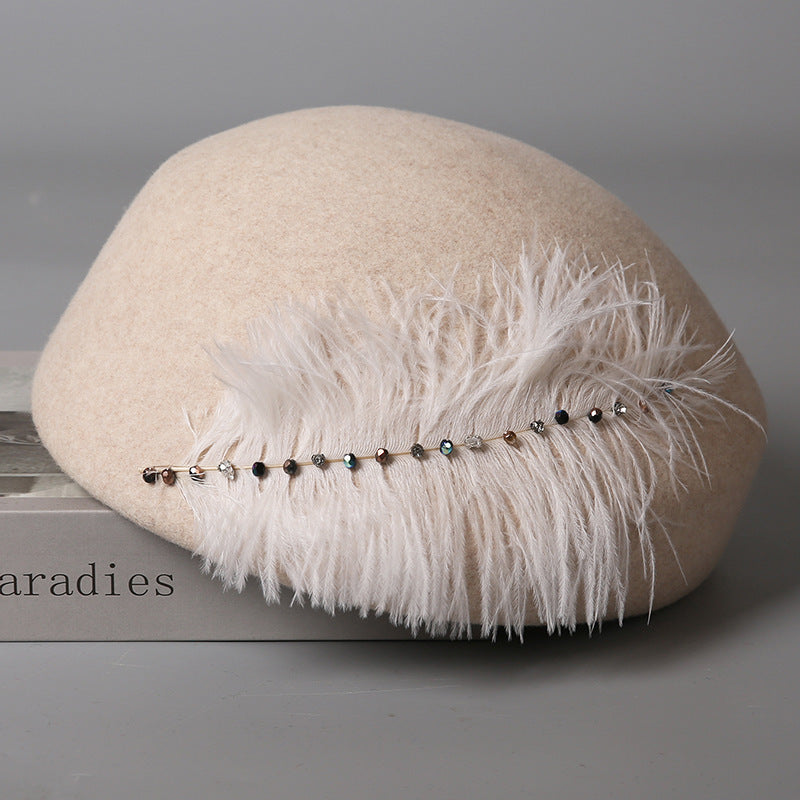 Autumn And Winter Retro Style Feather Decorative Wool Beret